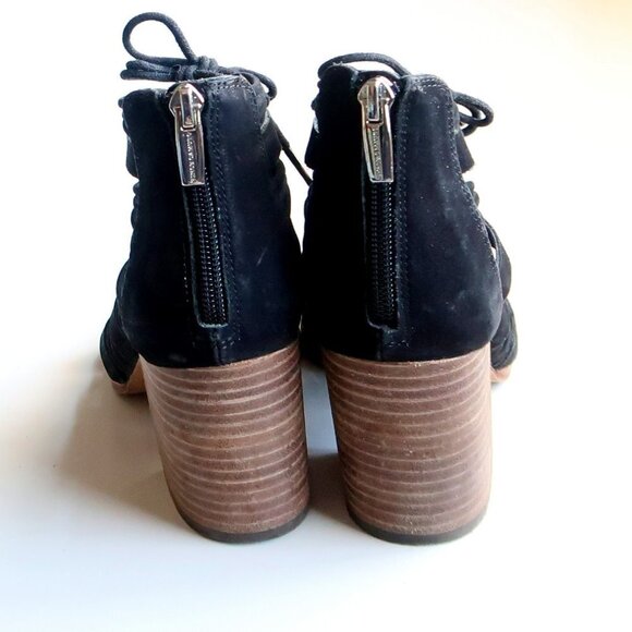 Vince Camuto Black Suede Leather Strappy Cutout Block Heel Sandals Bootie Shoes - Picture 6 of 15